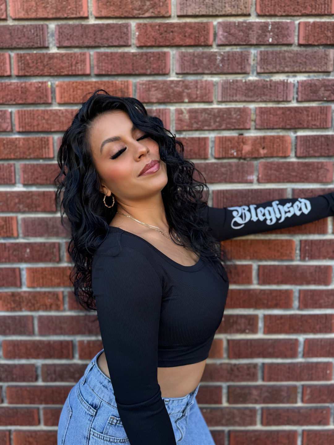 "Bleghsed" long sleeve crop top