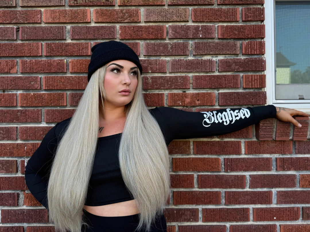 "Bleghsed" long sleeve crop top