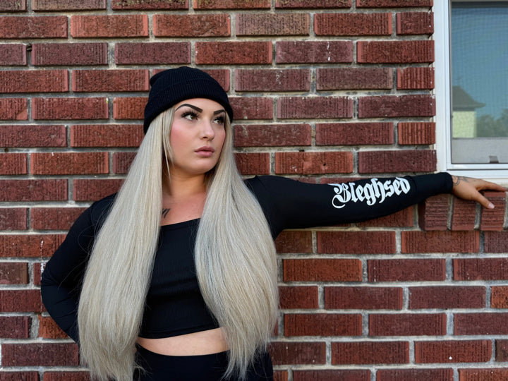 "Bleghsed" long sleeve crop top