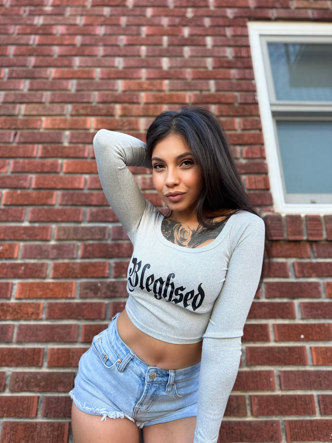 "Bleghsed" long sleeve crop top
