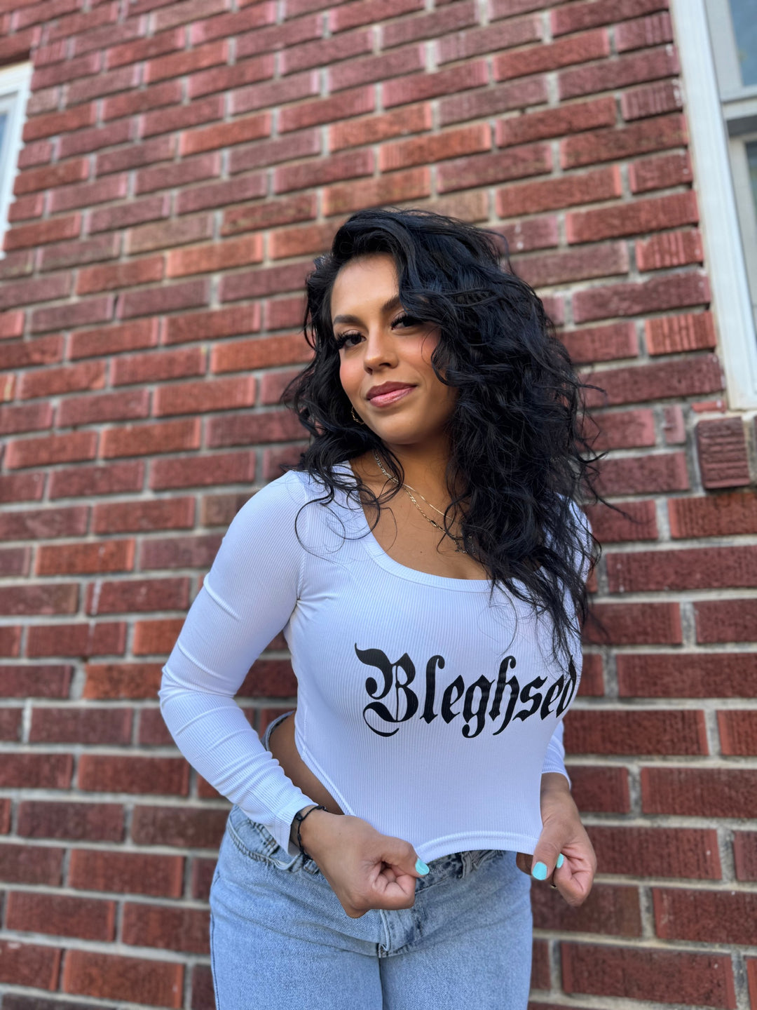 "Bleghsed" long sleeve crop top
