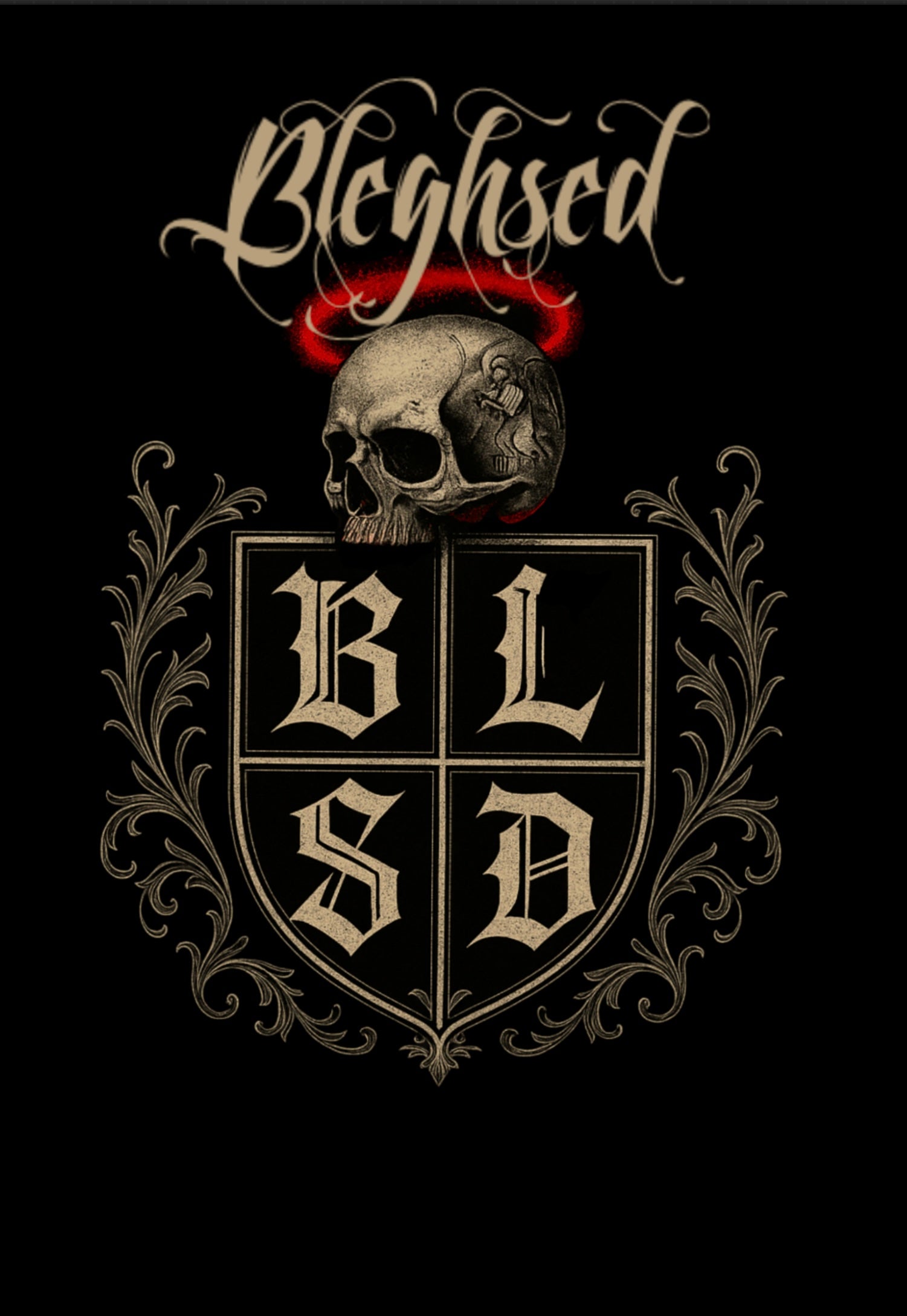 Logo with skull and 'Bleghsed' text on a black background